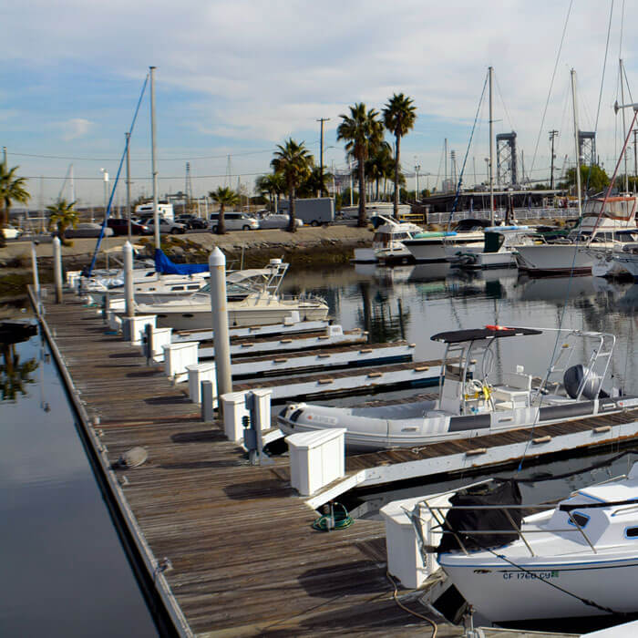 Marina Pilothouse Boats Parked at Dockyard in South California